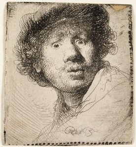 Självporträtt i mössa: öppen mun, 1630. av Rembrandt van Rijn