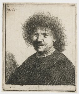 Självporträtt i kappa med fallande krage: byst av Rembrandt van Rijn
