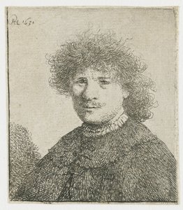 Självporträtt i kappa med fallande krage: byst av Rembrandt van Rijn