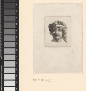 Självporträtt med en mjuk mössa: helbild, endast huvudet av Rembrandt van Rijn