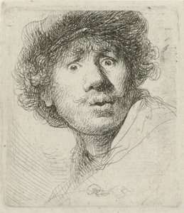 Självporträtt med basker och storögd, 1630 av Rembrandt van Rijn