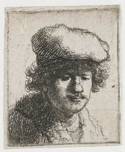 Självporträtt med kepsen dragen framåt av Rembrandt van Rijn