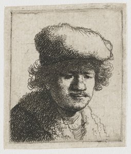 Självporträtt med kepsen dragen framåt av Rembrandt van Rijn