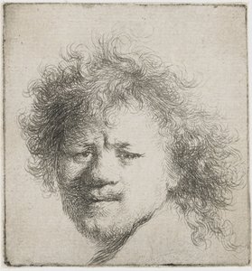 Självporträtt med långt buskigt hår: endast huvud, ca 1631. av Rembrandt van Rijn