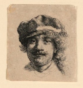 Självporträtt med en mjuk keps: Helt ansikte, endast huvud av Rembrandt van Rijn