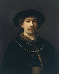 Självporträtt med basker och två guldkedjor, ca 1642 av Rembrandt van Rijn