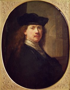 Självporträtt med hatt med arkitektur i bakgrunden, 1637 (olja på trä)