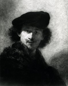 Självporträtt med en sammetsbasker av Rembrandt van Rijn