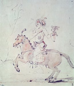 Shah Jehan med falk till häst (penna och bläck och wc på papper) av Rembrandt van Rijn