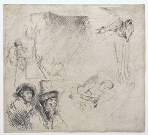 Studieark (med en kvinna som ligger sjuk i sängen) av Rembrandt van Rijn