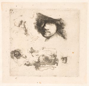 Studieblad: chef för Rembrandt, tiggarpar, chefer för gubbe och gumma, etc. av Rembrandt van Rijn