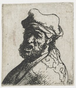 Samling av studier av mäns huvuden: man som ropar, trekvartsprofil åt vänster: byst av Rembrandt van Rijn