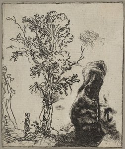 Ark med två studier: ett träd och den övre delen av ett huvud av Rembrandt som bär en väl..., ca. 1642. av Rembrandt van Rijn