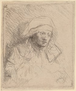 Sjuk kvinna med en stor vit huvudbonad (Saskia) av Rembrandt van Rijn
