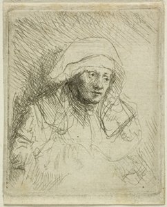 Sjuk kvinna med en stor vit huvudbonad (Saskia) av Rembrandt van Rijn