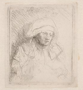 Sjuk kvinna med en stor vit huvudbonad (Saskia) av Rembrandt van Rijn