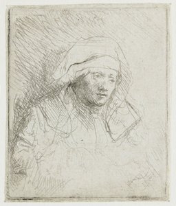 En sjuk kvinna med en stor vit huvudbonad (Saskia) av Rembrandt van Rijn