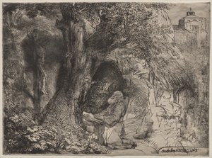 Sankt Franciskus ber under ett träd av Rembrandt van Rijn