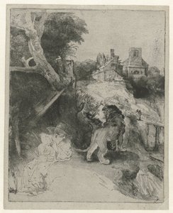 St Jerome läser i ett italienskt landskap St Hieronymus läser i ett italienskt landskap av Rembrandt van Rijn