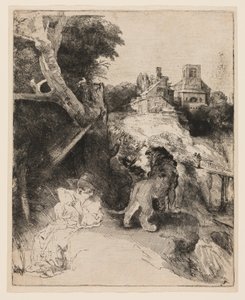 St. Jerome läser i ett italienskt landskap av Rembrandt van Rijn