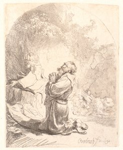 St. Hieronymus ber: välvt tryck av Rembrandt van Rijn
