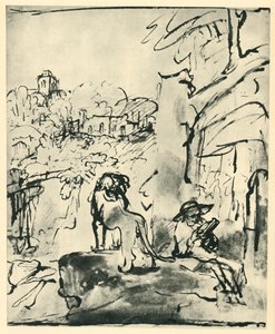 St Hieronymus läser i ett landskap, 1649, 1943. av Rembrandt van Rijn