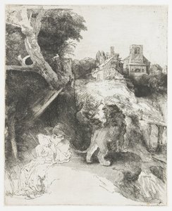 Den helige Hieronymus läser i ett italienskt landskap av Rembrandt van Rijn