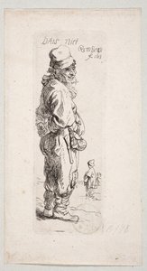 En stående bybo som vänder sig åt höger ”DatS niet” av Rembrandt van Rijn