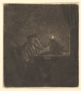 Student vid ett bord vid levande ljus, ca. 1642. av Rembrandt van Rijn
