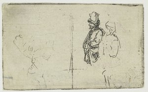 Studieblad med två skisser, varav en föreställer två bönder av Rembrandt van Rijn