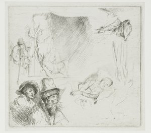 Studieteckning med en sjuk kvinna i sängen av Rembrandt van Rijn