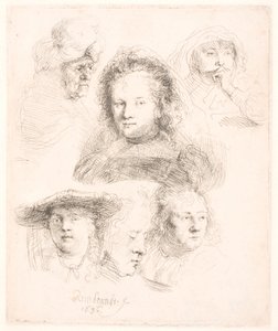 Studier av chef för Saskia m.fl av Rembrandt van Rijn