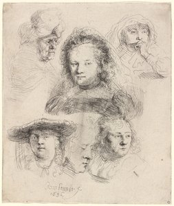 Studier av chefen för Saskia och andra av Rembrandt van Rijn