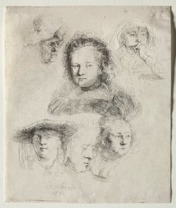 Studier av chefen för Saskia och andra, 1636. av Rembrandt van Rijn