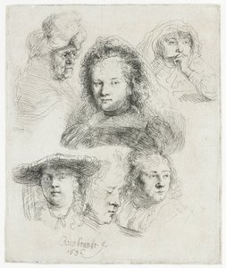 Studier av chefen för Saskia m.fl av Rembrandt van Rijn