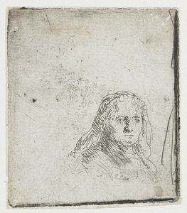 Studie av en kvinnas huvud av Rembrandt van Rijn