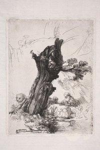 Den helige Hieronymus skriver vid en pilstam av Rembrandt van Rijn