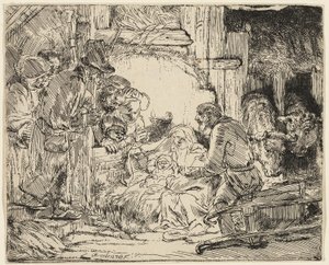 Herdarnas tillbedjan: Med lampan av Rembrandt van Rijn