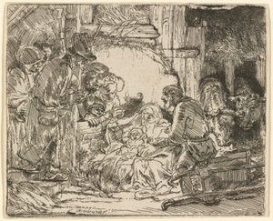 Herdarnas tillbedjan: med lampan av Rembrandt van Rijn