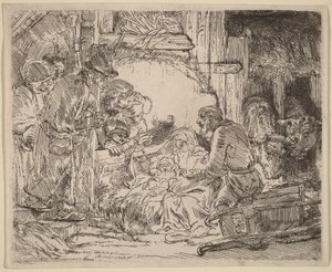 Herdarnas tillbedjan: med lampan av Rembrandt van Rijn