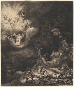 Ängeln som uppenbarade sig för herdarna av Rembrandt van Rijn
