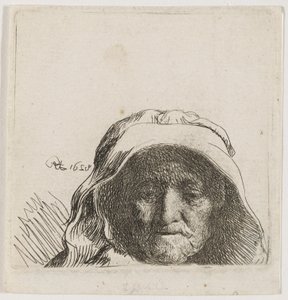 Konstnärens mor: endast huvudet, framifrån av Rembrandt van Rijn