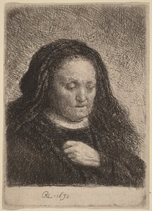 Konstnärens mor med handen på bröstet av Rembrandt van Rijn