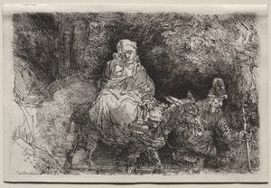 Flygningen till Egypten: Crossing a Brook, 1654. av Rembrandt van Rijn