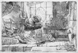 Den heliga familjen med en katt, 1654 av Rembrandt van Rijn