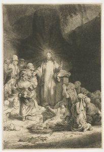 ”De hundra gulden-trycket”: det centrala motivet med Kristus som predikar av Rembrandt van Rijn