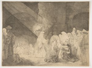 Presentationen i templet: Avlång tallrik. av Rembrandt van Rijn