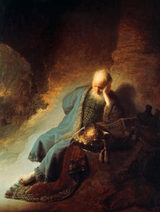 Profeten Jeremia sörjer över Jerusalems förstörelse, 1630 av Rembrandt van Rijn