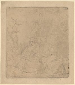 The Rest on the Flight: Lightly Etched, 1645. av Rembrandt van Rijn