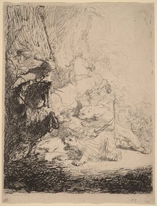 Den lilla lejonjakten (med två lejon) av Rembrandt van Rijn